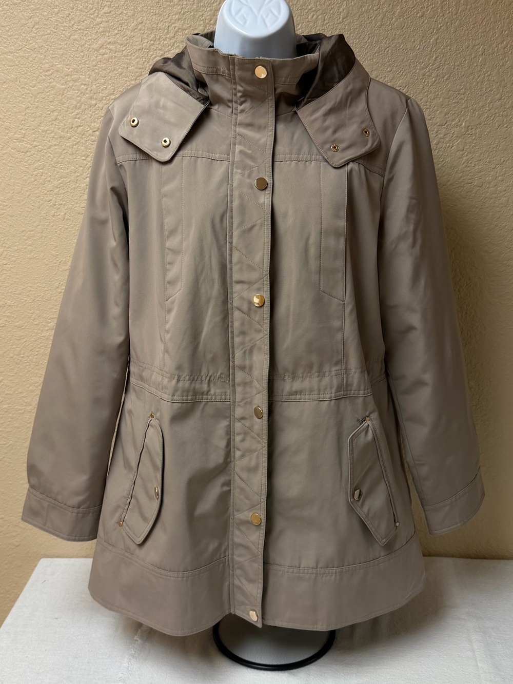 Liz Claiborne Taupe Hooded Trench Coat